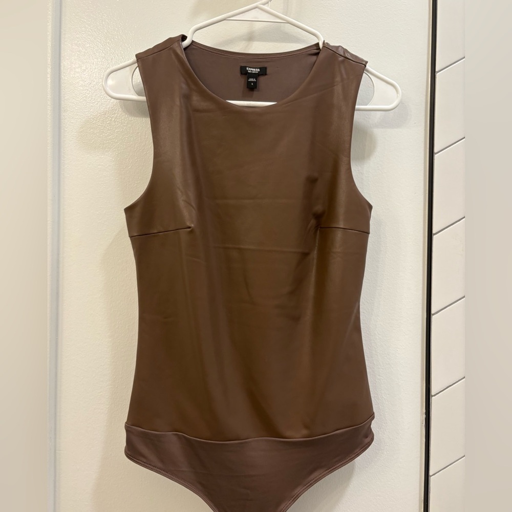 Express Brown Faux Leather Bodysuit
